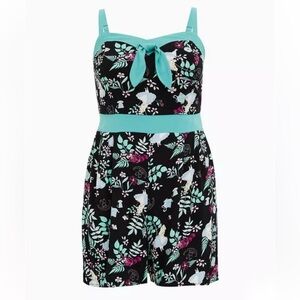 Torrid Her Universe Disney Retro Alice In Wonderland Black & Turquoise Romper
